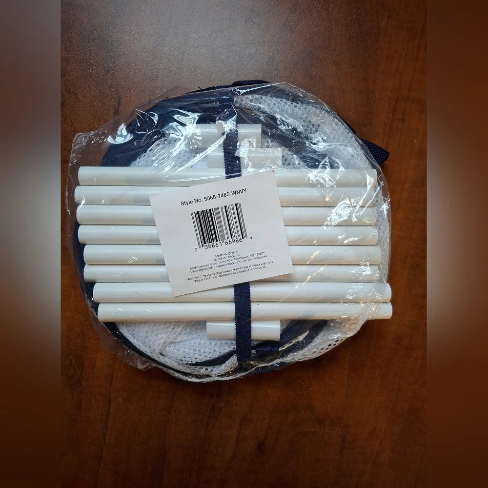 Whitmor Fabric Collapsible Hamper Blue/White 5588-7485-WNVY